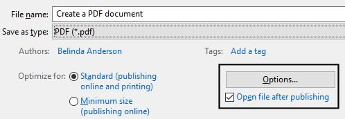 Create a PDF using Microsoft Office