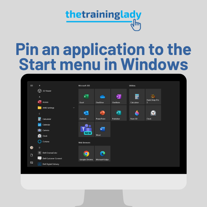 Pin an application to the start menu in Windows