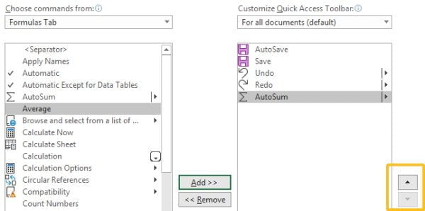 Quick Access toolbar customisation