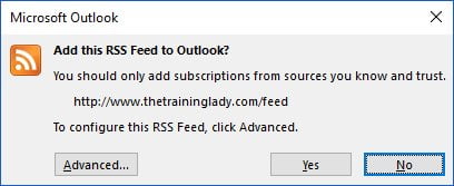 Adicionar um feed RSS ao Outlook