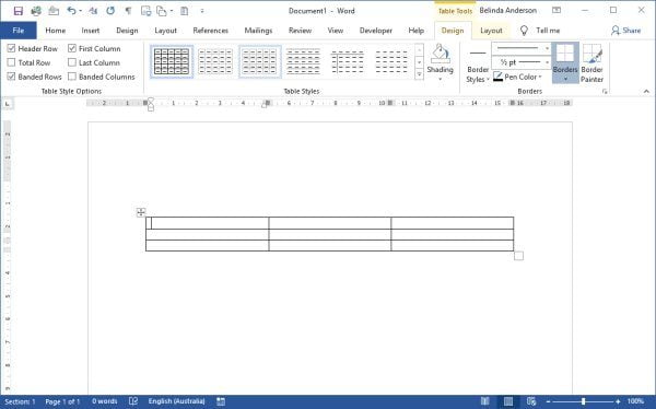 Create a basic table in Word
