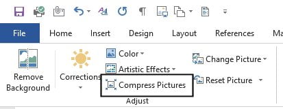 Compress file sizes of graphics or photos in Word