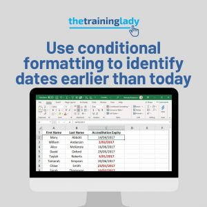 Use conditional formatting to identify dates earlier than today