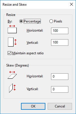 The Resize and Skew dialog box
