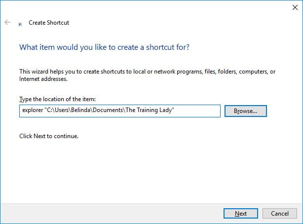 Create a shortcut to a specific folder on the Taskbar