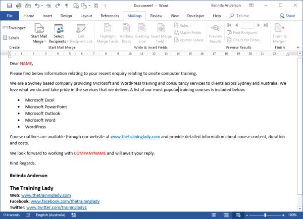 How to Mail Merge bulk emails in Word