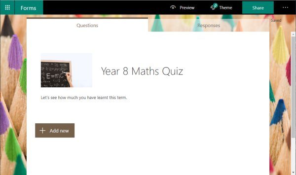 The theme is now visible on your quiz