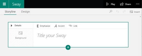 A new Microsoft Sway is displayed