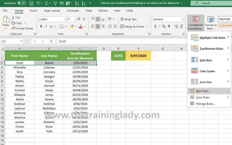 Conditional formatting an entire row