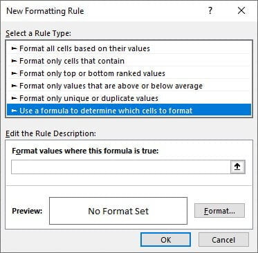 Select to use a formula for this conditional formatting