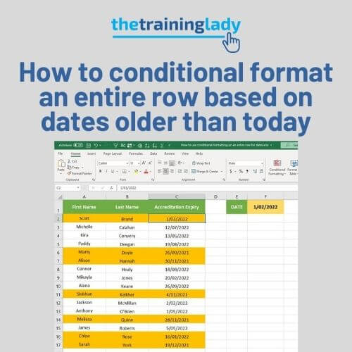 How to conditional format an entire row based on dates older than today