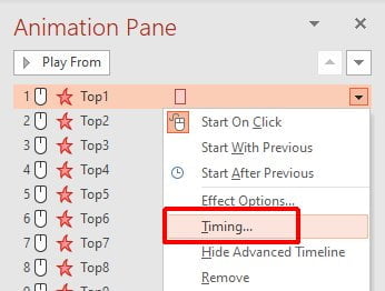 Select the timing option