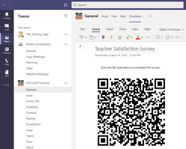 Add the QR code to OneNote