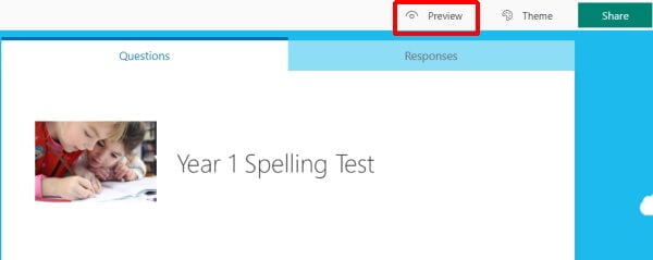 Click Preview to view the spelling test