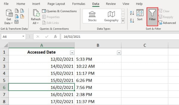 Enable filtering for Excel