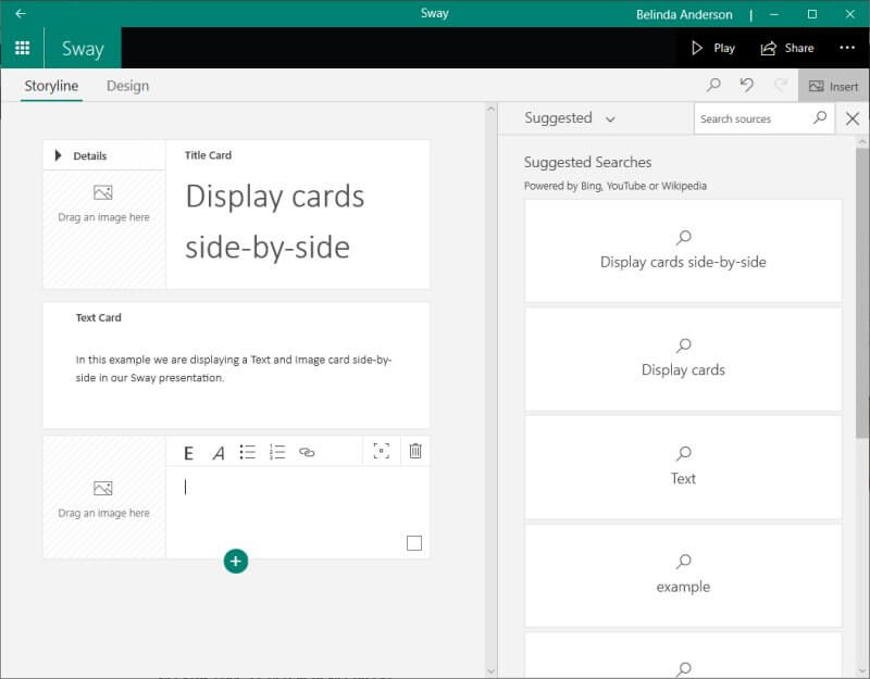 Choose from the suggestion source options to add an image to Sway.