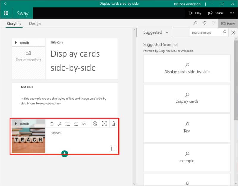 Add an image card to your Sway.