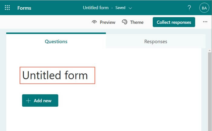 Click the prompt to add a title to the form.