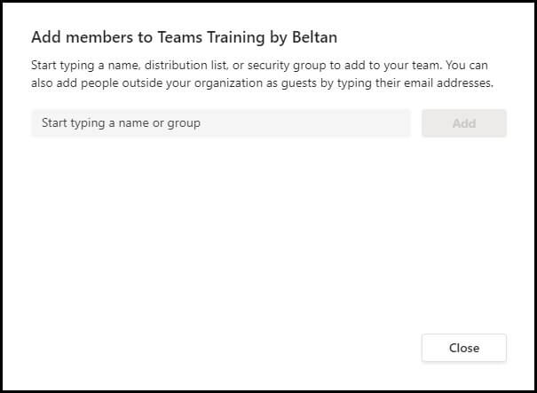 The add members window will appear to add a member to the team.