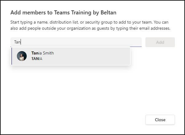 Start typing the name of the member you wish to add to the team.