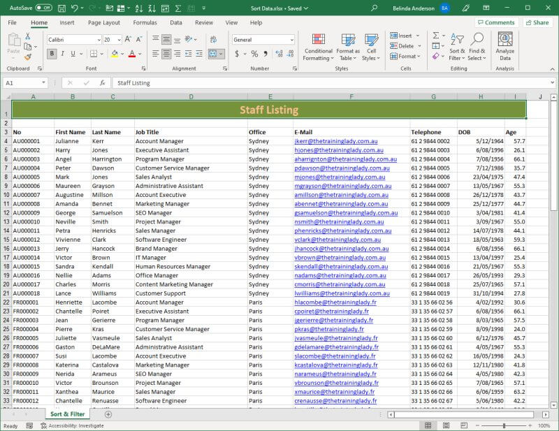 Open up an Excel file containing data you wish to sort.