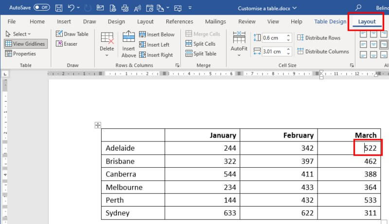 How to customise a table in Microsoft Word