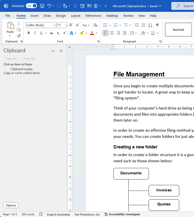The clipboard pane will be displayed.