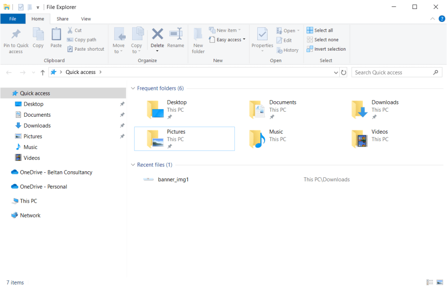 The File Explorer window on Microsoft Windows 10