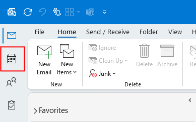Click the Calendar icon to open your calendar in Outlook.